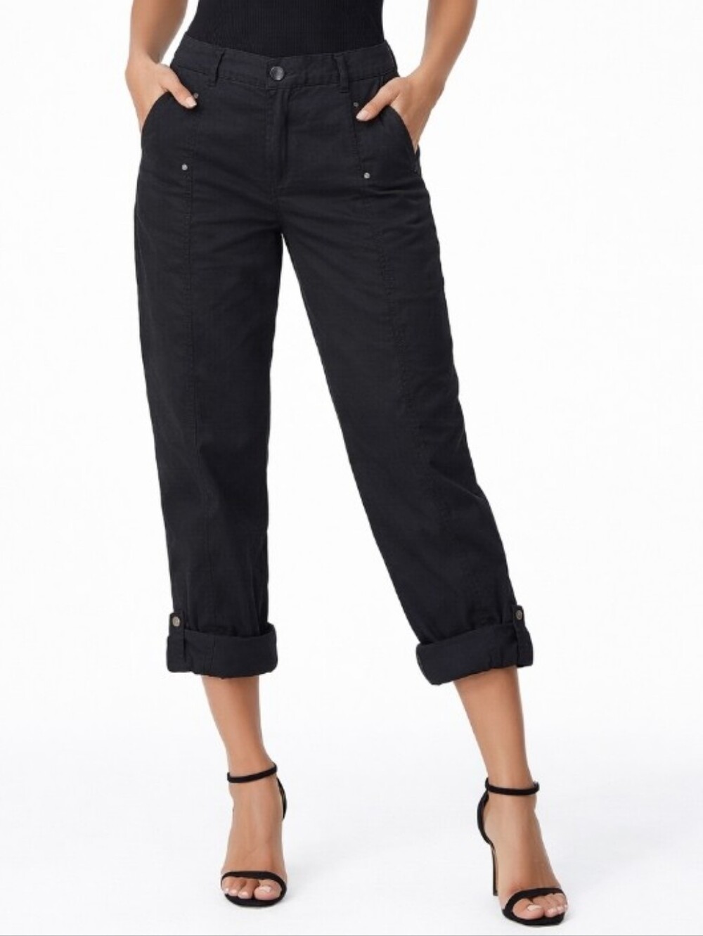Chico's Black Cropped Rolled Hem Pants 2.5 Large 14